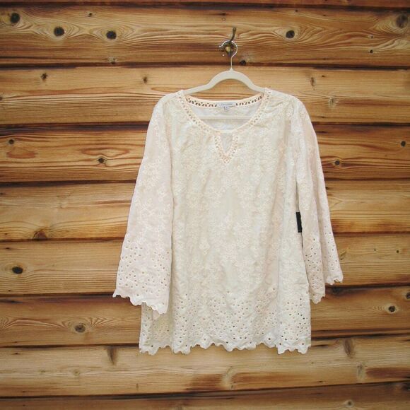 NWT John Mark Cream Boho Velvet Embossed Tunic Top - Picture 1 of 11